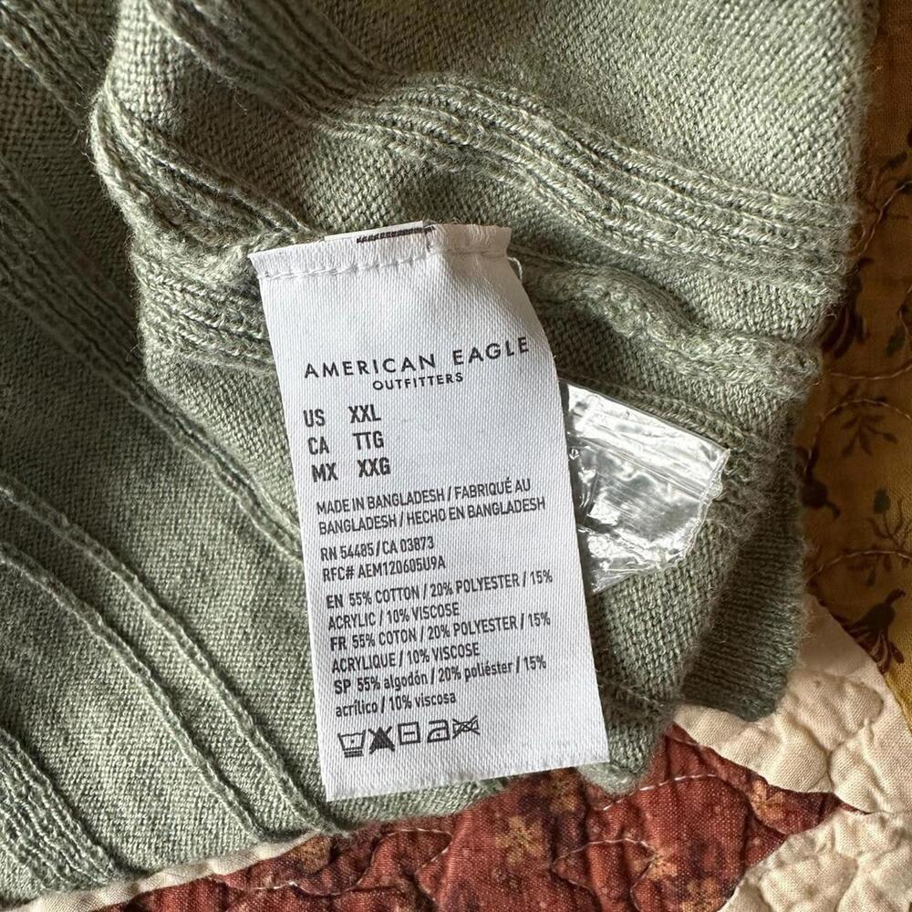 Men’s American Eagle weekend tipped sweater polo shirt sage green size XXL - Picture 7 of 7